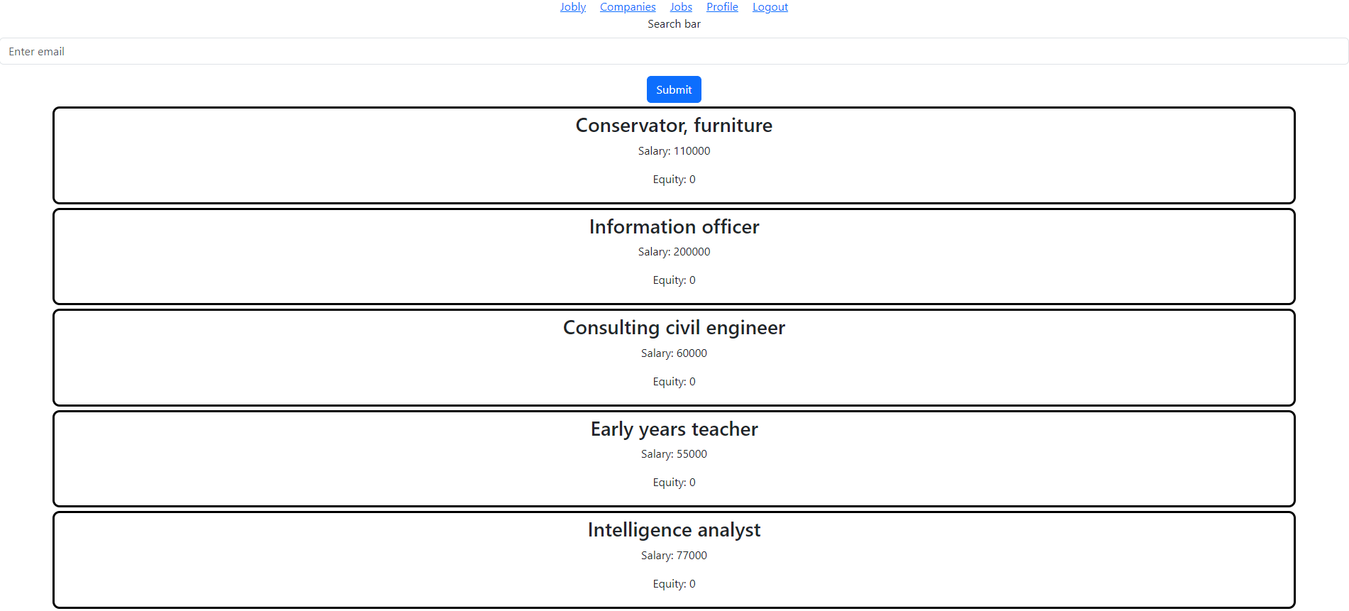 Jobly jobs page